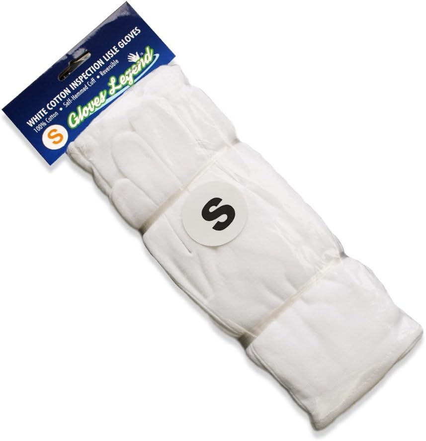 Size Small - 12 Pairs (24 Gloves) Gloves Legend White Coin Jewelry Silver Inspection 100% Cotton Lisle Gloves - Premium Weight