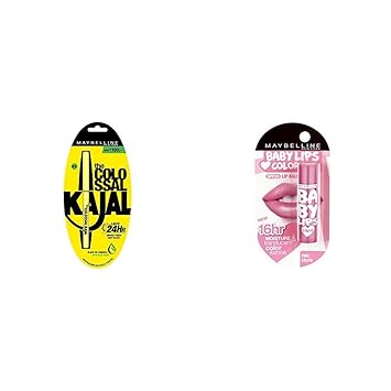 Maybelline New York Colossal Kajal, Black, 0.35g + Maybelline Baby Lips, Pink Lolita, 4g