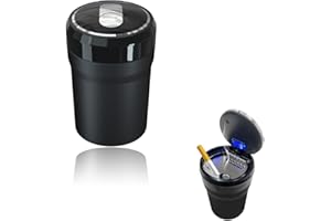 Yourkar Car Ashtray, Portable Smokeless Cylinder Cup Holder Ash Tray, Smokeless Auto Ash Tray with Lid & LED Blue Light for Most Vehicles, Universal Interior Car Accessories (Black, Large)