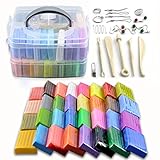 [1.4 Oz/Piece] 32 Blocks Polymer Clay Colorful DIY Soft Craft Oven Bake Modelling Clay Kit, w/Storage Box, Tools and Accessories