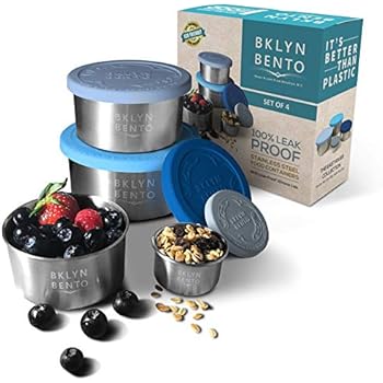 Stainless Steel Food Container With Leak Proof Silicone Lid | Metal Lunch Box | Bento Box | Nesting Food Storage | Great For Portion Control Snacks Condiments Dressings | Baby Kids Adults [4 PCS Set]