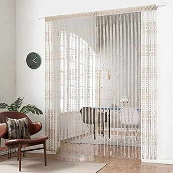 HSYLYM Jacquard String Curtains,Polyester,Perfect for Window Treatment and Home Decoration,100x200cm(39x78inch),Ecru