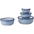 Mepal Cirqula Set of 4 Multi Food Storage and Serving Bowls with Lids, Food Prep Containers, Shallow, Nordic Blue, 1 each (350ml|12oz), (750ml|25oz), (1250ml|42oz), (2250ml|76 oz), 1 Set
