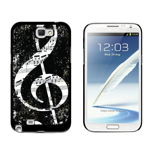 Vintage Treble Clef Music Black - Snap On Hard Protective Case for Samsung Galaxy Note II 2 - Black