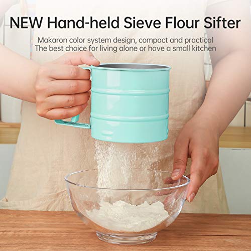 Flour Sifter, Operated Flour Sifter, Handheld Sieve Flour Strainer, Fine Kitchen Cooking, Sieve Tools for Cooking/Pastry Baking Kitchen Utensil（Blue）
