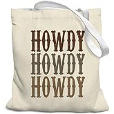 SZERE Western Cowgirl Howdy Preppy Canvas Tote Bag, Howdy Sign, Reusable Grocery Bags, Western Retro Shopping Gift Bag for Work Travel Shoulder Bag, Best Gift for Western Cowgirl Lovers