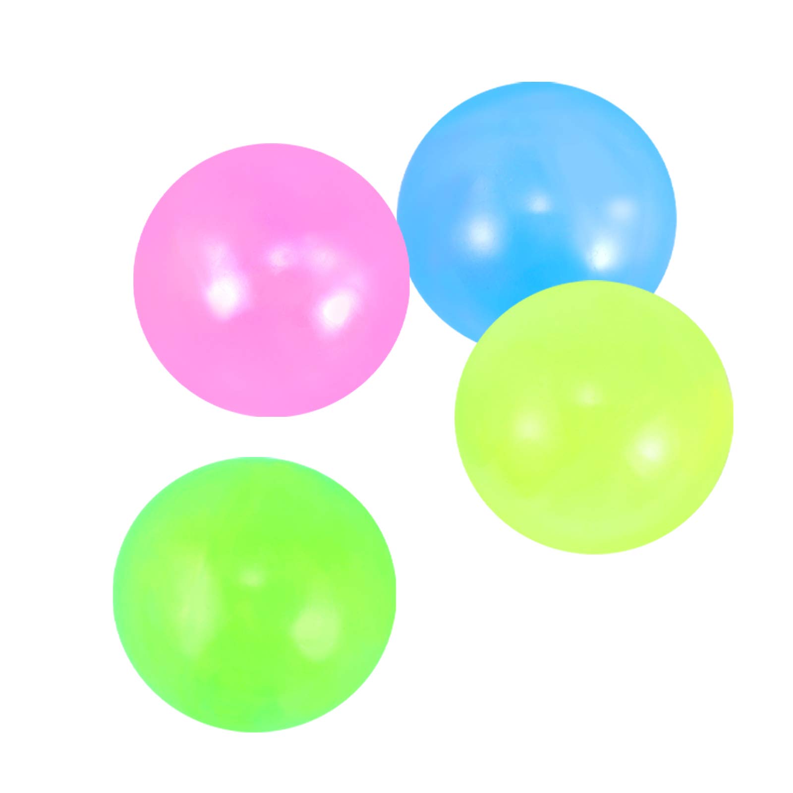 Dviocnd 4 Pack Sticky Ball Luminous Balls for Stress Relief, Glowing Sticky Luminescent Goo Toys in 1 Sizes for Wall and Ceiling, Pressure Relieving, Children & Adults (Yellow, Green, Blue and White)