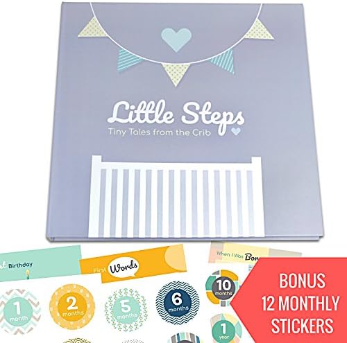 JubyJoy First 5 Years Baby Memory Book – BONUS 12 Monthly Milestone Stickers + Keepsake Envelope, Baby Shower Gift Set for Expecting Parents | Boy &amp; Girl babies – Photo Album, Journal &amp; Scrapbook