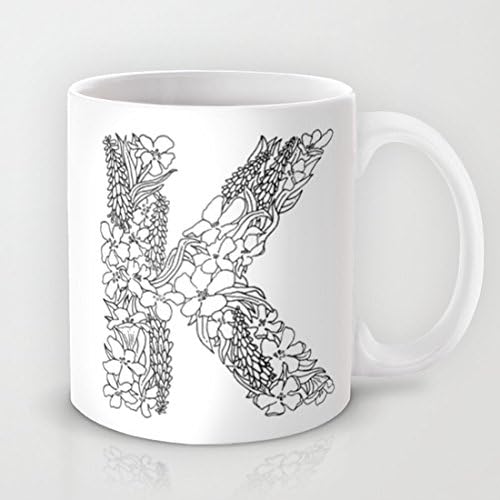 UingShow Floral Type Letter K Ceramic Coffee Mug Tea Cup