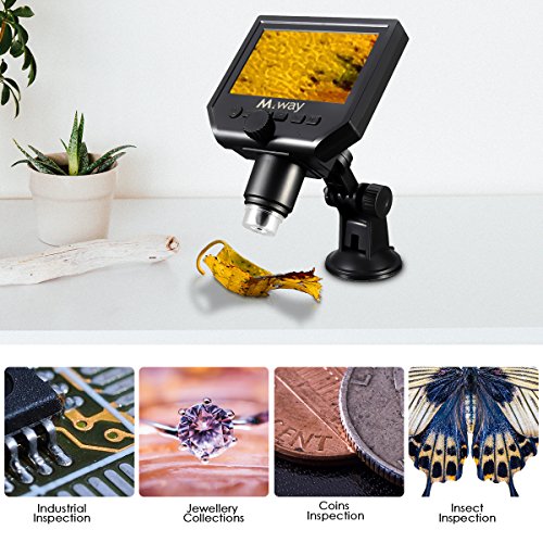 MWAY Portable Digital Microscope 3.6MP 600x Sensor Zoom LCD kit with1080P/720P/VGA Stereo Camera Vedio Microscope for QC/Industrial/Collection Inspection Multi Use Smart Microscope
