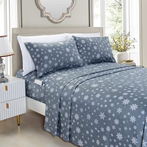 Elegant Comfort Luxury Soft Bed Sheets Holiday Pattern 1500 Premium Hotel Quality Microfiber - Softness Wrinkle and Fade Resistant (4-Piece) Bedding Set, Twin XL, Snowflake-Gray