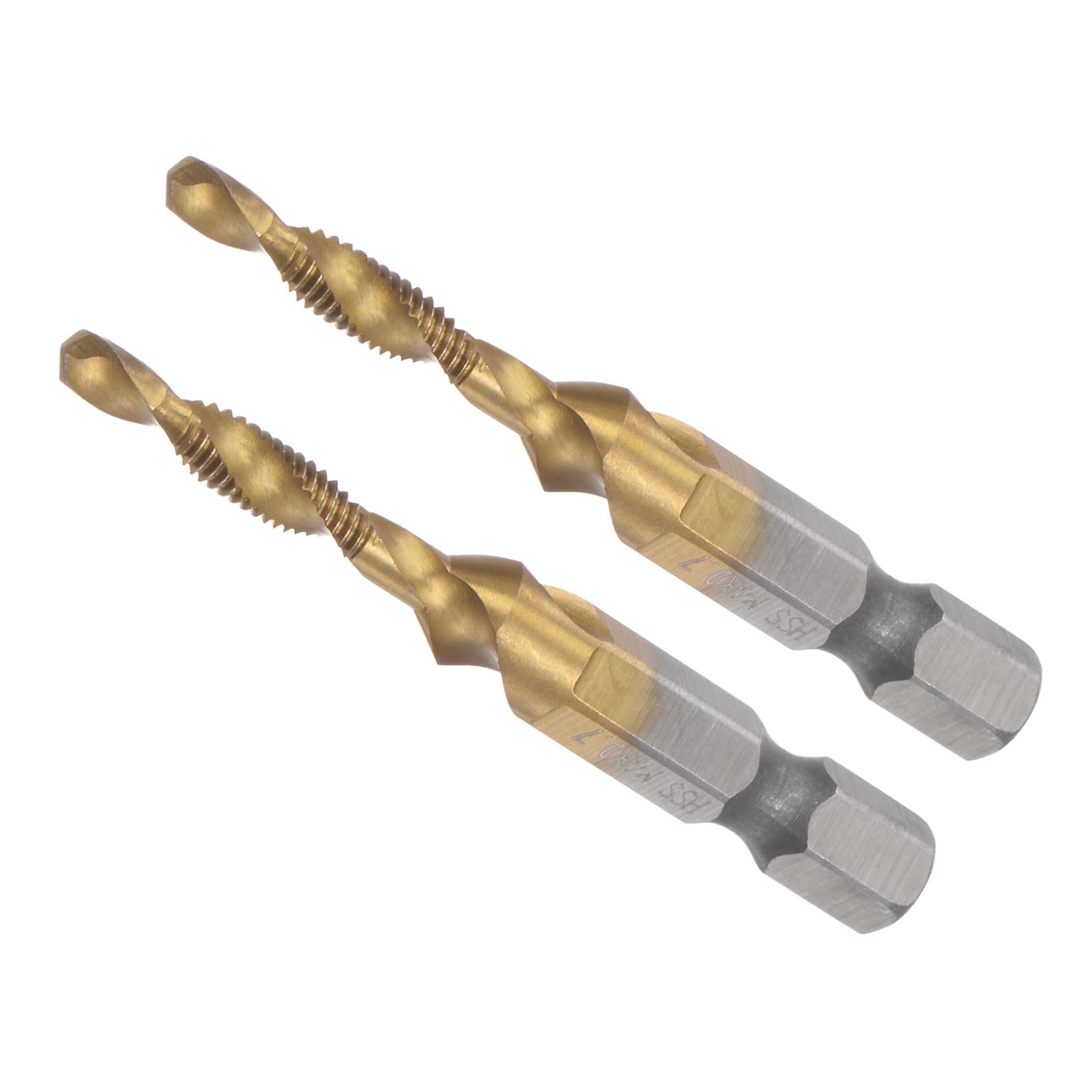 CoCud Combination Drill Tap Bit, M4 x 0.7 Thread Size 1/4" Hex Shank, 4341 Titanium Coated High Speed Steel Tools - (Applications: for Aluminum Stainless Steel Plastic), 2-Pieces