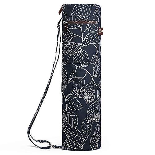 IUGA Yoga Mat Bag Easy Access Zipper with 2 Functional Storage Pockets, Fine Canvas with Eco Printing, Adjustable Shoulder Strap