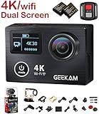 Action Camera, 2017 New 4K 30Fps 14MP Ultra HD Sport Camcorder with Panasonic CMOS Dual Display Screen Aluminium Alloy Front Cover HDMI Wifi 2.4G Remote Control 170 Degree Wide Angle 19 Mounting Kits