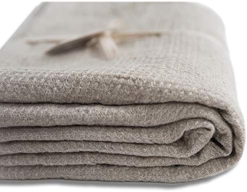 リネン100 特大バスタオル 60 X 80インチ 天然ワッフル織 亜麻リネンブランケット