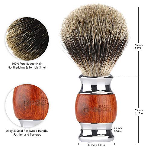 Shaving Brush and Stand, Anbbas Pure Badger Bristle Hair Shave Brush Wood & Alloy Long Hand and Chrome Shaving Stand Set for Double Edge Safety Razor Traditional Shaving Razor Women Men