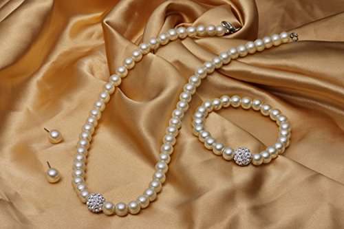 stripes white pearl necklace set with bracelet for women
