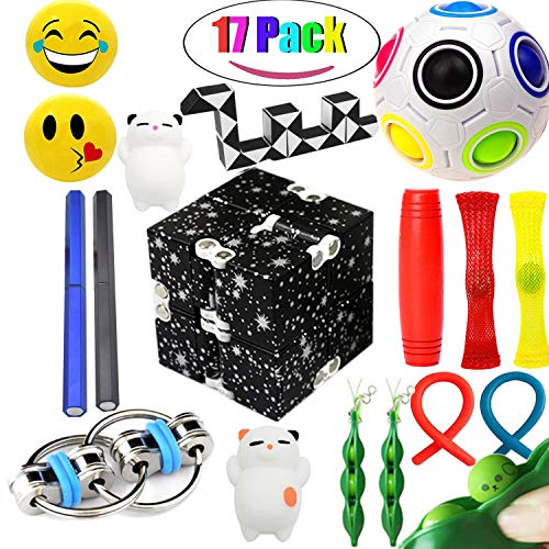 The Ultimate Sensory Fidget Toys Kit for Kids Prime 20 Packs Fidget Cube/Infinity Cube/Twisted Toy/Squishy Ball/Squeeze Bean/Fidget Pen/Rainbow Magic Balls ADD ADHD Stress Relax