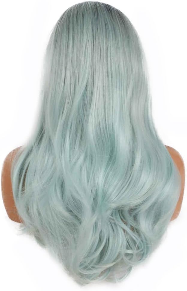 Pre Plucked Hairline Long Wig Body Wave Heat Resistant Fiber Natural Colors Synthetic Lace Front Wigs for Women Natural Looking Replacement Wig Daily Cosplay Party Drag Queen 24" (Pastel Blue Ombre) - Image 5