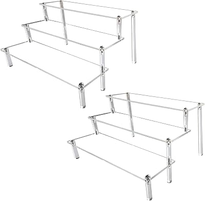 AZEAM 3 Tier Acrylic Riser Clear Display Stand 12in x 3.15in 2 Pack
