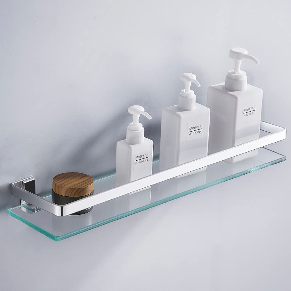 Celbon 35CM Wall Mounted Glass Shelf - Rustproof Aluminum Bathroom Shelf With 8mm Thick Tempered Glass