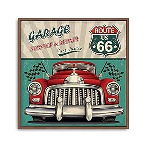 Framed Canvas Wall Art for Living Room, Bedroom Vintage Garage Canvas Prints for Home Decoration Ready to Hanging - 16x16 inches