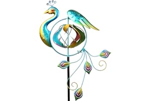 OUISJYER Peacock Wind Spinner for Outdoors, Metal Wind Sculpture Peacock Waterproof Decor for Garden Patio Lawn