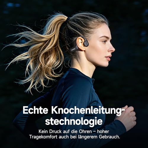 sunvito Bone Conduction Headphones Bluetooth 6.1, IPX7 Waterproof Open-Ear Headphones with Microphone, Lightweight Bone Conduction Headphones for Running, Fitness, Cycling, Black