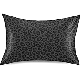 xigua Black Leopard Satin Pillowcases, Soft Breathable Silk Pillow Case with Envelope Closure for Sofa Bed Couch, Standard Size 26 x 20 Inch