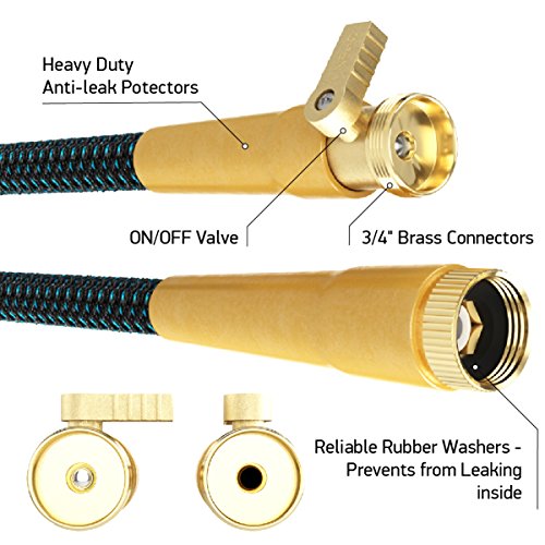 [NEW 2018] Expandable Garden Hose 50Ft Extra Strong – Brass Connectors with Protectors 100% No-Rust & Leak, 9-Way Spray Nozzle - Best Water Hose for Pocket Use - 100% Flexible Expanding up to 50 ft - Thumbnail 3