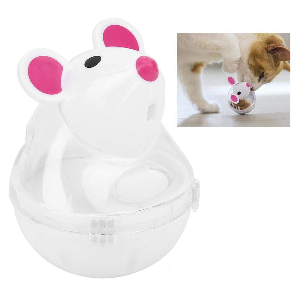 Pssopp Premium Cat and Dog Slow Feeder Ball, Mouse-Shaped Food Dispensing Puzzle Toy for Controlled Eating, Ideal for Cats, Puppies, Small to Medium Dogs (White)