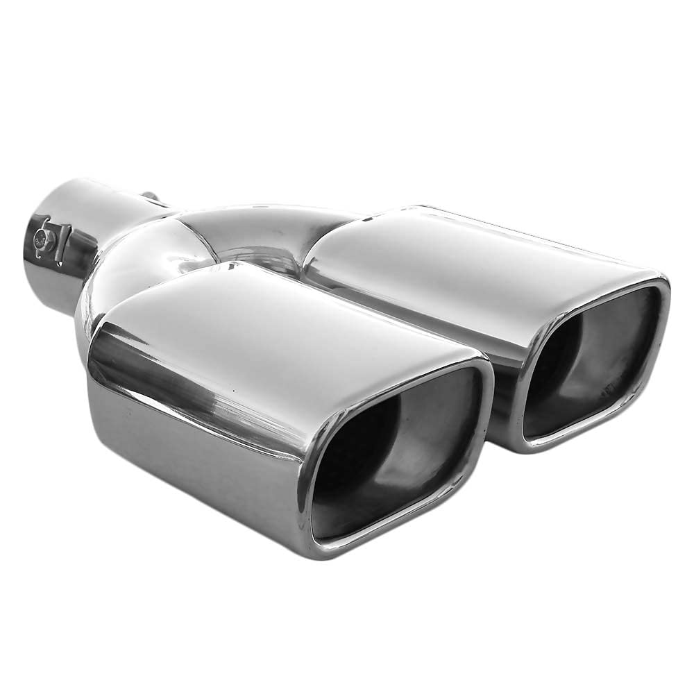Double Dual Twin Exhaust Tip Trim Car End Pipe Tail Sport Muffler Stainless Steel Chrome Universal