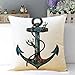 MHB Decorative Nautical Anchor Sailing Map Cotton Linen Throw Pillow Covers 18 x18 Inch (Pack of 4 Pieces)