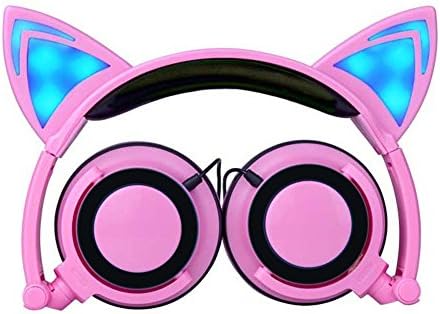 Cat Ear Headphones with Glowing Ears,Aukay Wired Flashing Glowing Cosplay Fancy Headphones Foldable Over-Ear Gaming Headsets Earphone with LED Flash Light for Iphone ,Android,Tablet,Laptop Computer