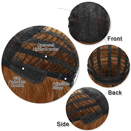 Brown Wigs, Long Brown Wig with Bangs, Long Curly Wavy Hair Wigs for Women, Heat Resistant Fiber Synthetic Daily Party Cosplay Wigs for Girl