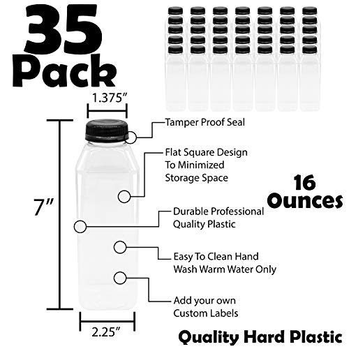 35 Pack – 10oz Empty Clear PET Plastic Juice Bottles With White Tamper-Evident Caps, Food Grade, BPA Free For Drinks & Smoothies