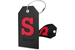 Shacke Initial Luggage Tag with Full Privacy Cover and Stainless Steel Loop - Black (Letter S)