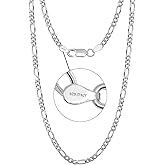 LeCalla Italian 925 Sterling Silver, 18K Gold Plated & Rhodium Plated 3.5MM Solid Diamond-Cut Figaro Link Chain Necklace for Women Men (16, 18, 20, 22, 24, 26 Inches), Made in Italy
