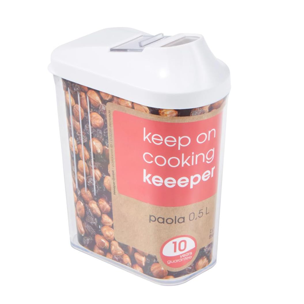 Keeeper Pouring Jar, Infinitely Adjustable Dispensing Lid, 500 ml, 8x4.5x15 cm, Paola, White