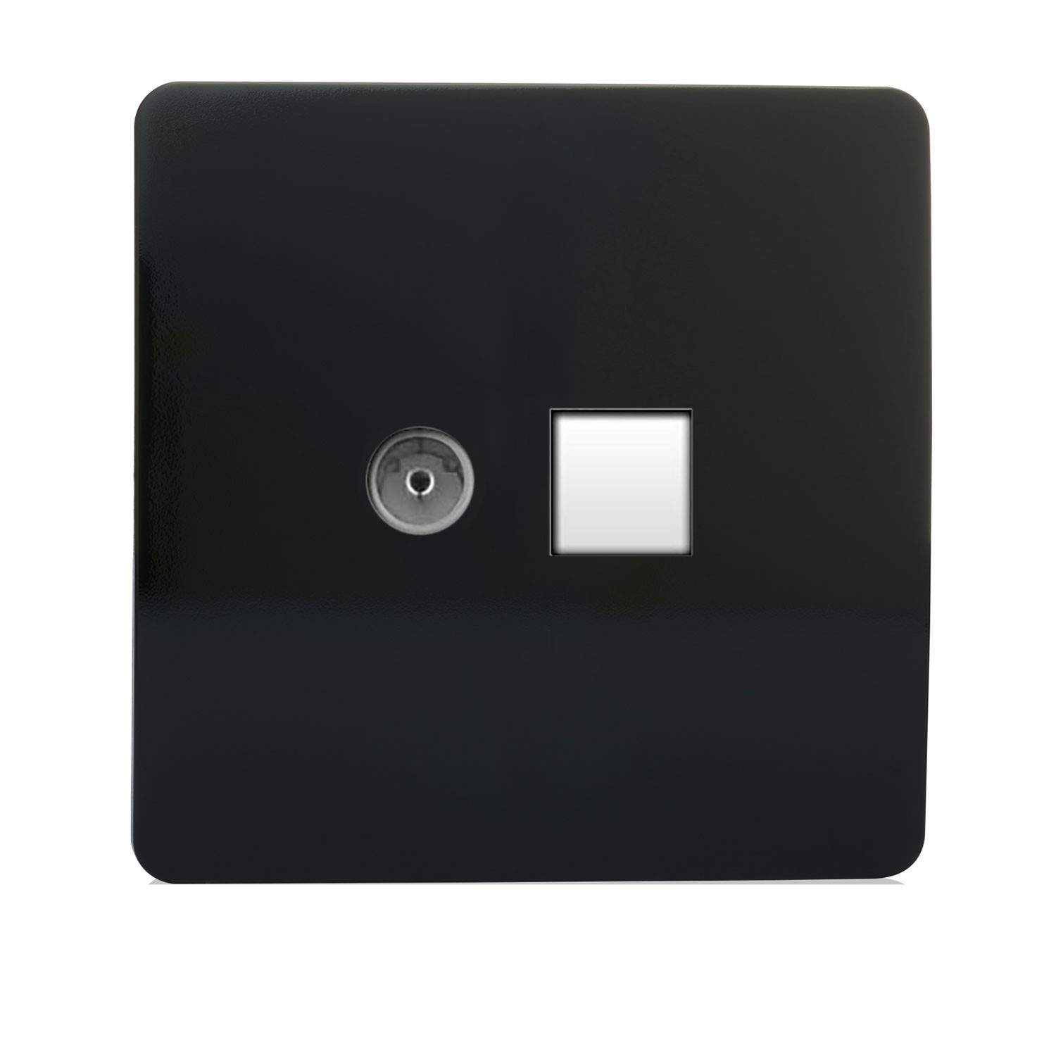 Trendi Artistic Modern Glossy Tactile TV Co-axial Socket + Telephone Socket Black ART-TLP+TVBL