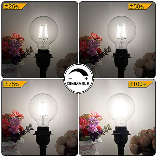 60W-75W Equivalent G25 Dimmable LED Globe Light Bulbs, 800Lm Super Bright, 4000K Kelvin Daylight White, 7Watt, Medium Screw Base (E26), Bathroom Vanity Mirror Light, 6-Pack