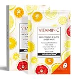 Neutriherbs Vitamin C Face Facial Mask Sheet Silk Mask Sleep Mask - Brightening Moisturizing Anti Aging and Wrinkle Improve Skin's Elasticity Hydrates Skin 5pcs/box