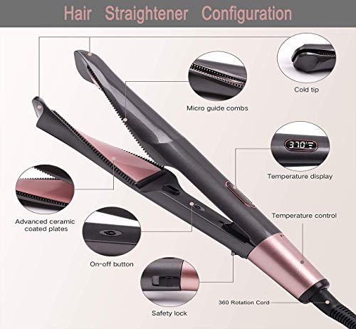 Hair Straightener Curling Iron 2 In 1 Professional Flat Ceramic Straightening Curler Wand with LED Display 1 Inch Twist Plate Tourmaline Dual Voltage Travel Hair Styling Tools(Grey)