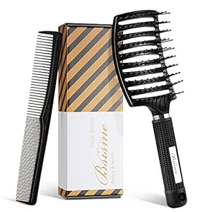 Curved-Vent-Brush-and-Professional-Styling-Brushes-Hair-Detangler-Faster-Blow-Dry-with-Black-Carbon-Anti-static-Barber-Comb-for-Men-Women-Kids-Suitable-for-All-Hair-Types-Giftbox-and-Comb-Included Hair Brush, Curved Vented Brush Faster Blow Drying, Paddle Detangling Hair Brushes for Women Men, Professional Curved…
