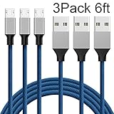 ONSON Micro USB Cable,3Pack 6FT Long Nylon Braided High Speed USB to Micro USB Charging Cables Samsung Fast Charger Cord for Samsung Galaxy S7 Edge/S6/S5/S4,Note 5/4,HTC,Android(Blue)