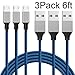 ONSON Micro USB Cable,3Pack 6FT Long Nylon Braided High Speed USB to Micro USB Charging Cables Samsung Fast Charger Cord for Samsung Galaxy S7 Edge/S6/S5/S4,Note 5/4,HTC,Android(Blue)