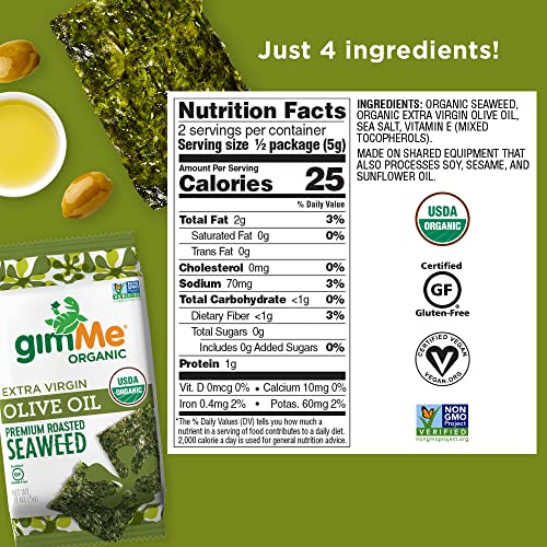 gimMe Organic Roasted Seaweed Sheets Extra Virgin Olive Oil Keto Vegan
