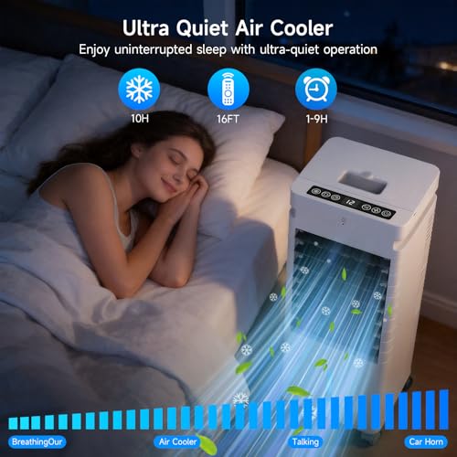 Portable Air Conditioners,Windowless Swamp Cooler Portable AC Unit, Cooling Fan That Blow Cold Air w/Remote 5L Tank 12 Speeds 9H Timer, Evaporative Air Cooler for Bedroom Indoor Room (white)