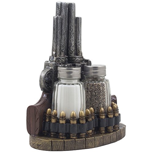 Classic Country Western Six-shooter Pistols with Bullets Salt and Pepper Shaker Set on Decorative Di - //coolthings.us