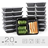 Glotoch 34ounce Meal Prep Containers 3 Compartment with Lids BPA Free Portion Control Bento Boxes, Microwave/Dishwasher/Freezer Safe Reusable Food Containers (20pack)